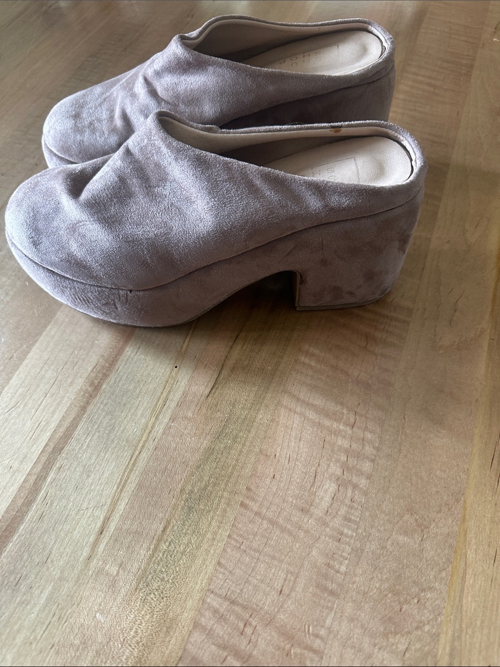 ShuShop Taupe Suede Platform Mule Heels
